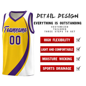 Custom Gold Purple-White Color Block Sports Uniform Basketball Jersey