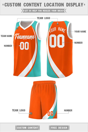 Custom Orange White-Aqua Color Block Sports Uniform Basketball Jersey