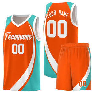 Custom Orange White-Aqua Color Block Sports Uniform Basketball Jersey