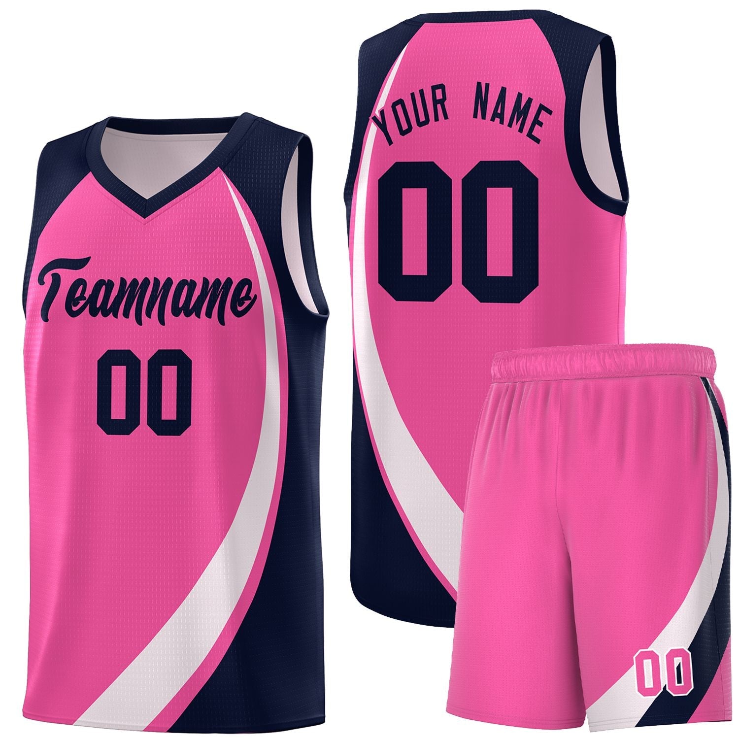 Custom Pink White-Navy Color Block Sports Uniform Basketball Jersey