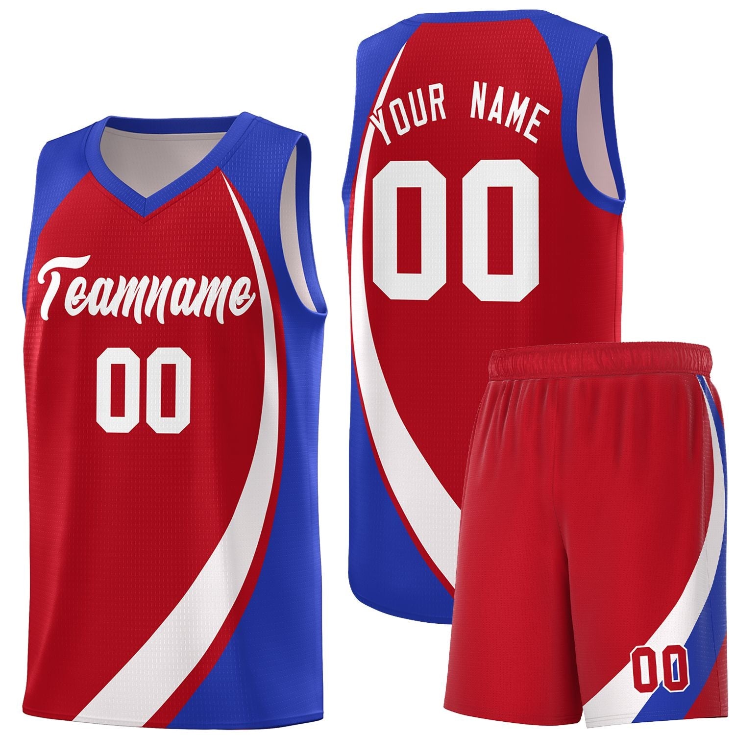 Custom Red White-Royal Color Block Sports Uniform Basketball Jersey