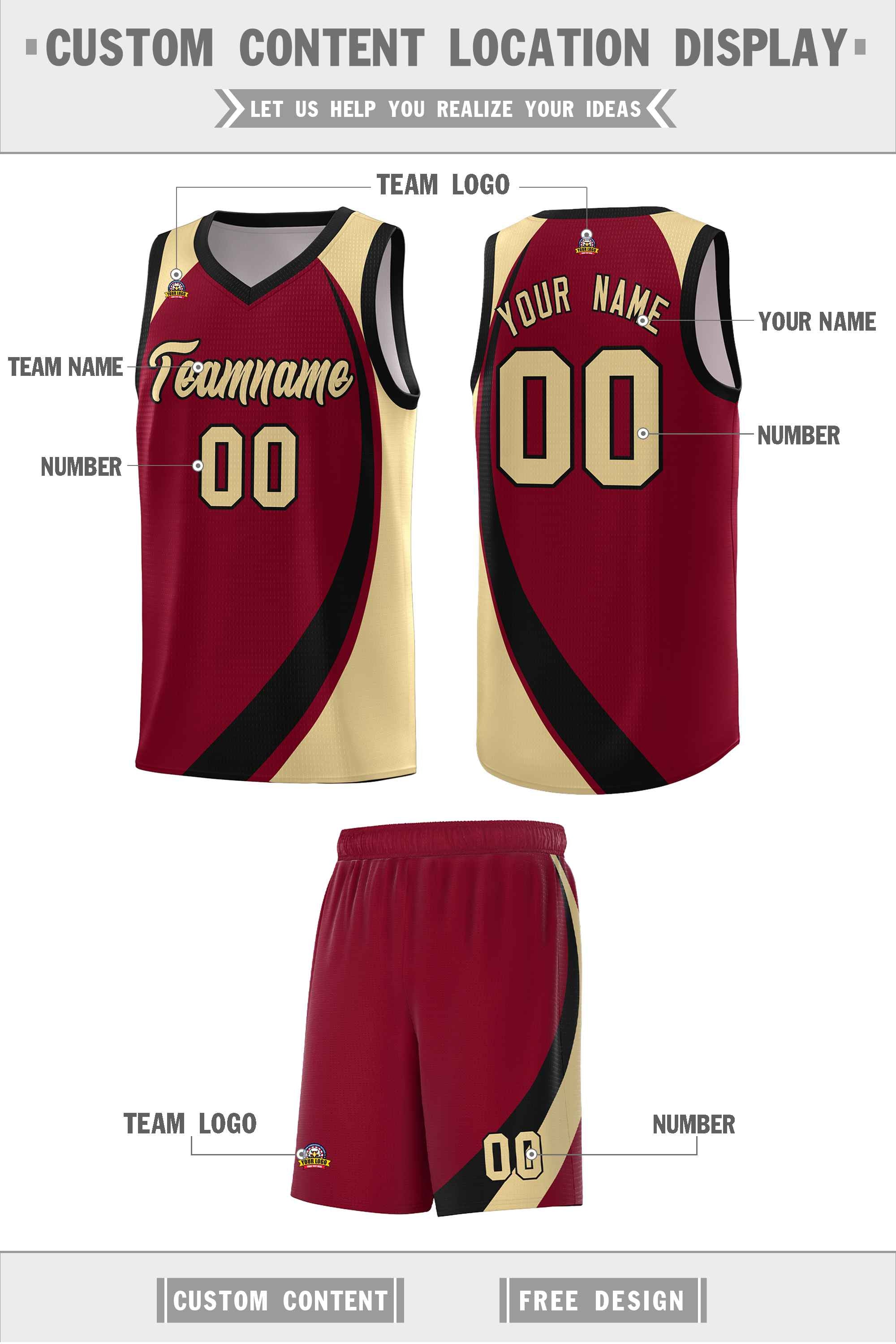 Custom Crimson White-Khaki Color Block Sports Uniform Basketball Jersey