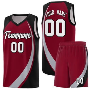 Custom Crimson Gray-Black Color Block Sports Uniform Basketball Jersey