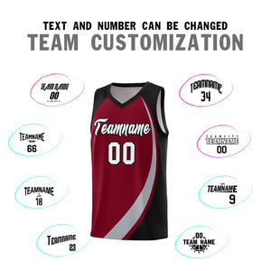 Custom Crimson Gray-Black Color Block Sports Uniform Basketball Jersey