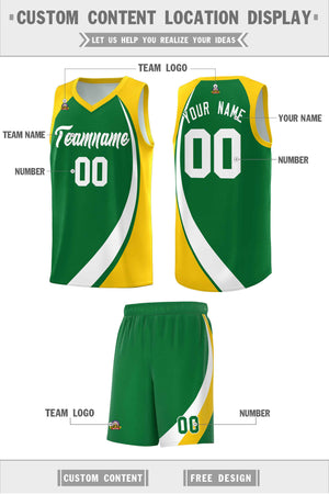 Custom Kelly Green White-Gold Color Block Sports Uniform Basketball Jersey