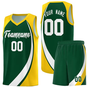 Custom Green White-Gold Color Block Sports Uniform Basketball Jersey