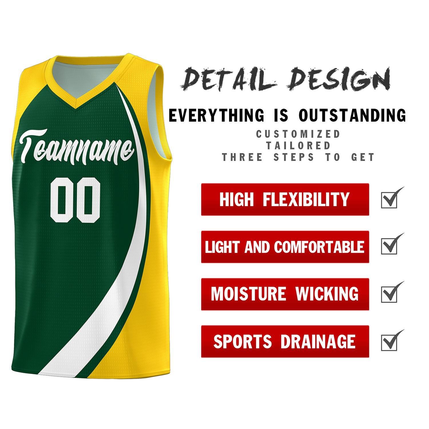 Custom Green White-Gold Color Block Sports Uniform Basketball Jersey