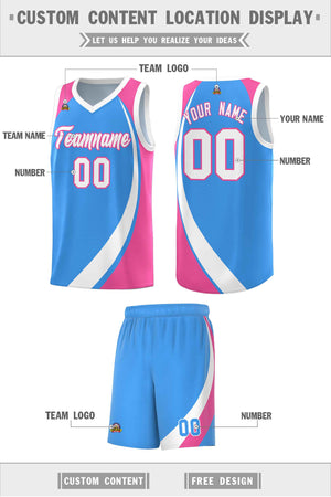 Custom Powder Blue White-Pink Color Block Sports Uniform Basketball Jersey