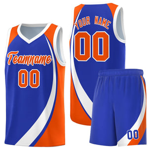 Custom Royal White-Orange Color Block Sports Uniform Basketball Jersey