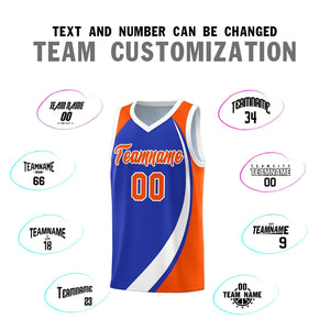 Custom Royal White-Orange Color Block Sports Uniform Basketball Jersey