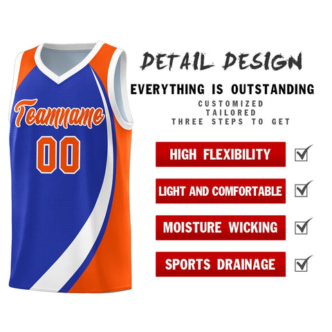 Custom Royal White-Orange Color Block Sports Uniform Basketball Jersey