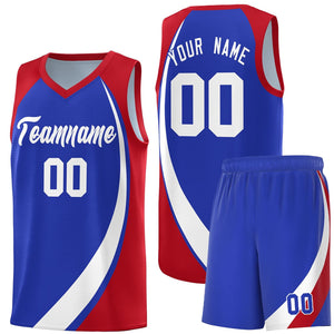 Custom Royal White-Red Color Block Sports Uniform Basketball Jersey