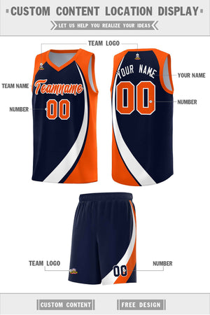 Custom Navy White-Orange Color Block Sports Uniform Basketball Jersey