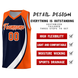 Custom Navy White-Orange Color Block Sports Uniform Basketball Jersey