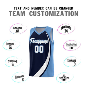 Custom Navy White-Light Blue Color Block Sports Uniform Basketball Jersey