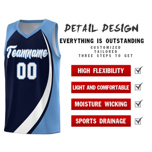 Custom Navy White-Light Blue Color Block Sports Uniform Basketball Jersey