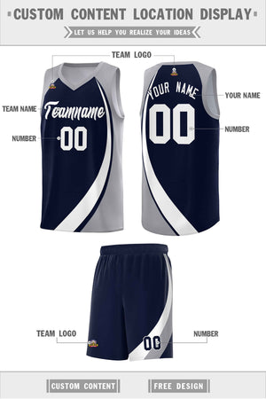 Custom Navy White-Gray Color Block Sports Uniform Basketball Jersey