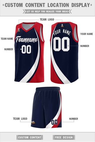 Custom Navy White-Red Color Block Sports Uniform Basketball Jersey