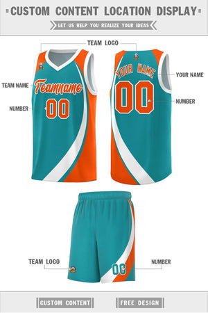 Custom Aqua White-Orange Color Block Sports Uniform Basketball Jersey