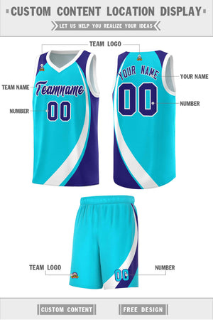 Custom Sky Blue White-Violet Color Block Sports Uniform Basketball Jersey