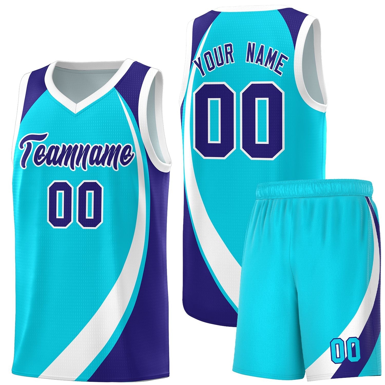 Custom Sky Blue White-Violet Color Block Sports Uniform Basketball Jersey