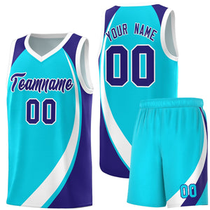 Custom Sky Blue White-Violet Color Block Sports Uniform Basketball Jersey