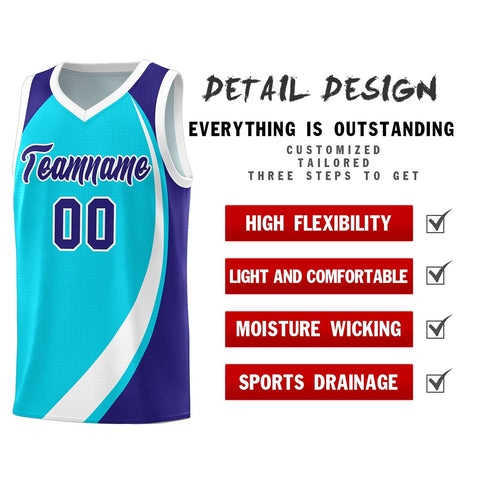 Custom Sky Blue White-Violet Color Block Sports Uniform Basketball Jersey