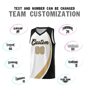 Custom White Old Gold-Black Color Block Sports Uniform Basketball Jersey