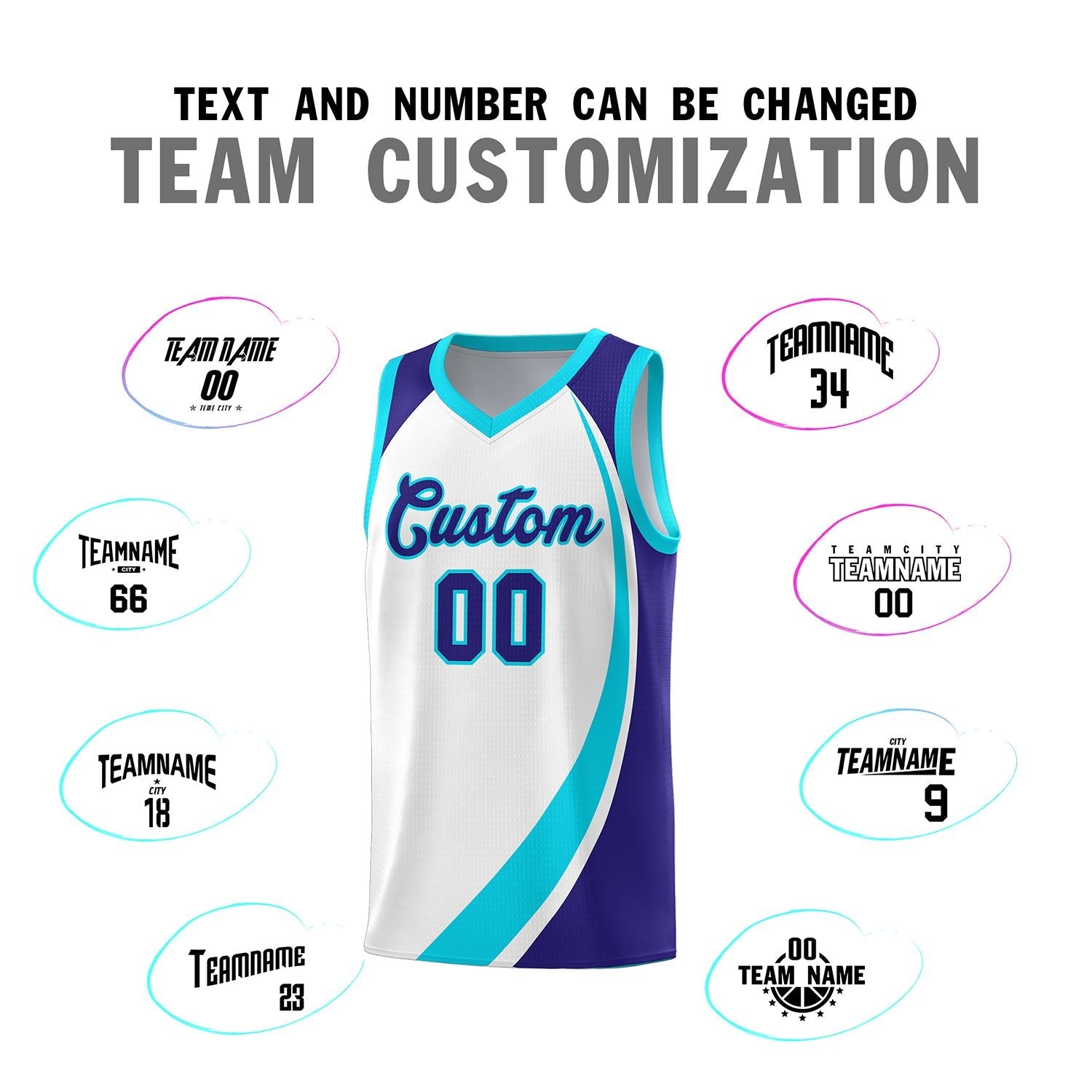 Custom White Sky Blue-Violet Color Block Sports Uniform Basketball Jersey