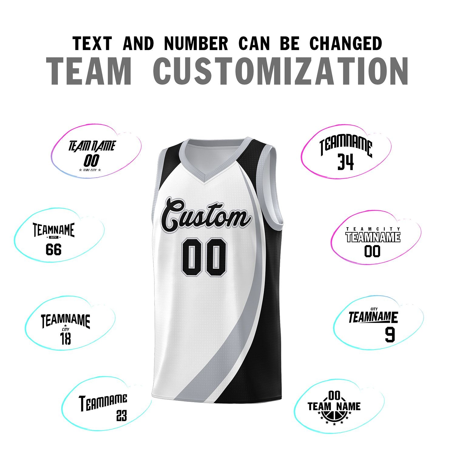 Custom White Gray-Black Color Block Sports Uniform Basketball Jersey