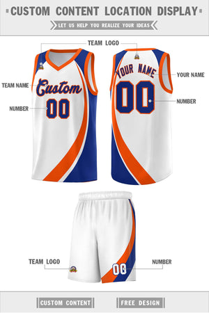 Custom White Orange-Royal Color Block Sports Uniform Basketball Jersey