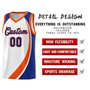 Custom White Orange-Royal Color Block Sports Uniform Basketball Jersey