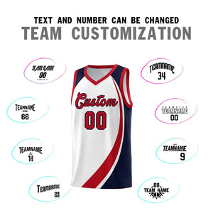 Custom White Red-Navy Color Block Sports Uniform Basketball Jersey