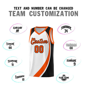 Custom White Orange-Black Color Block Sports Uniform Basketball Jersey