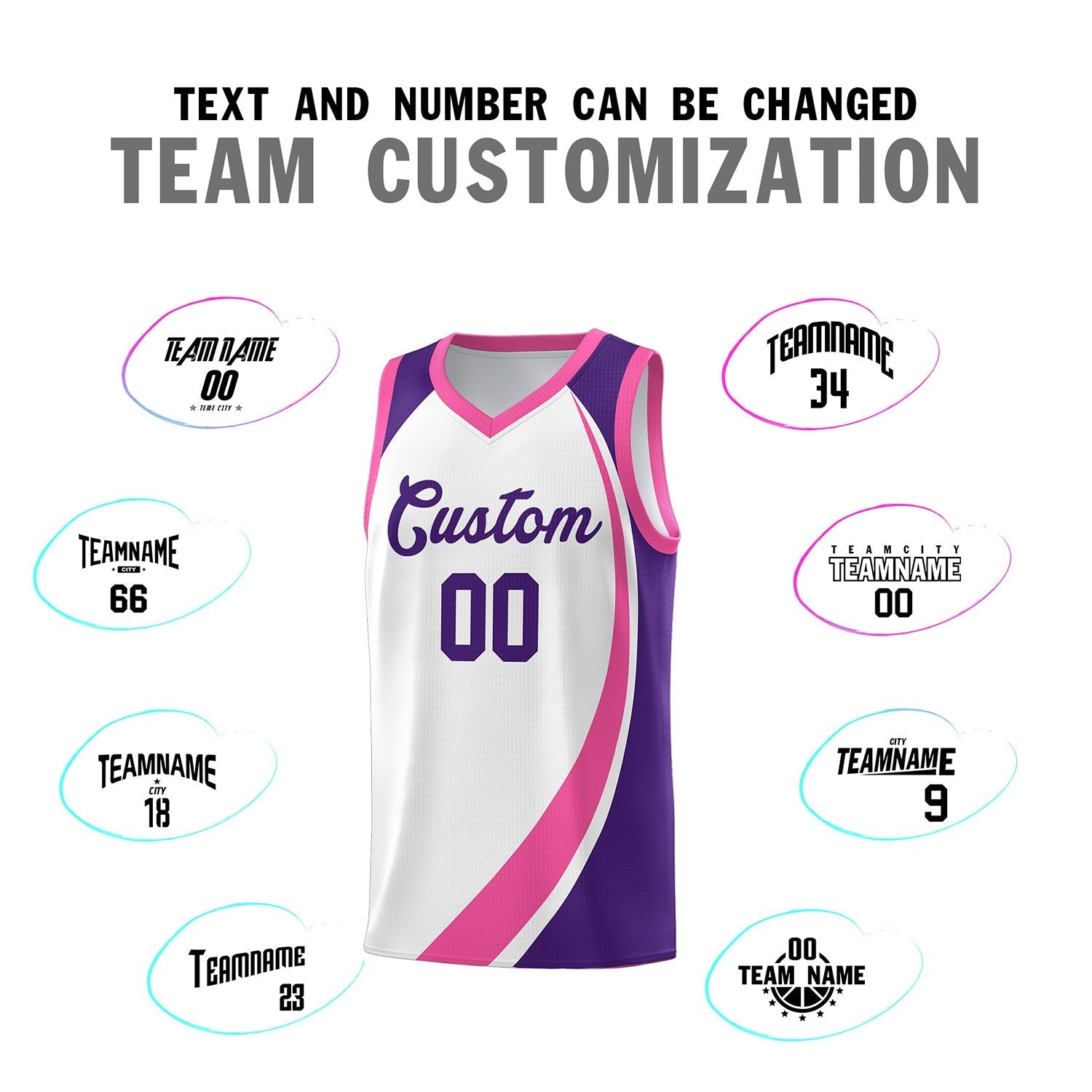 Custom White Pink-Purple Color Block Sports Uniform Basketball Jersey