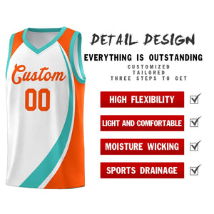 Custom White Aqua-Orange Color Block Sports Uniform Basketball Jersey