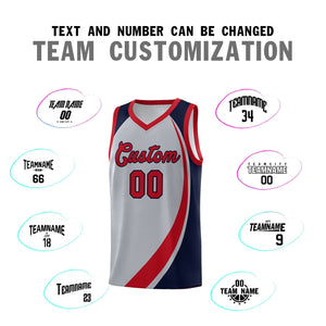 Custom Gray Red-Navy Color Block Sports Uniform Basketball Jersey