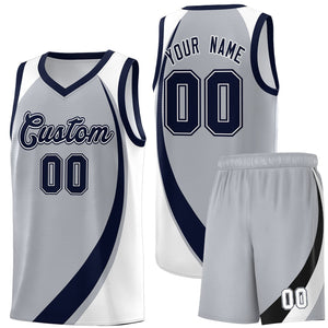 Custom Gray Navy-White Color Block Sports Uniform Basketball Jersey