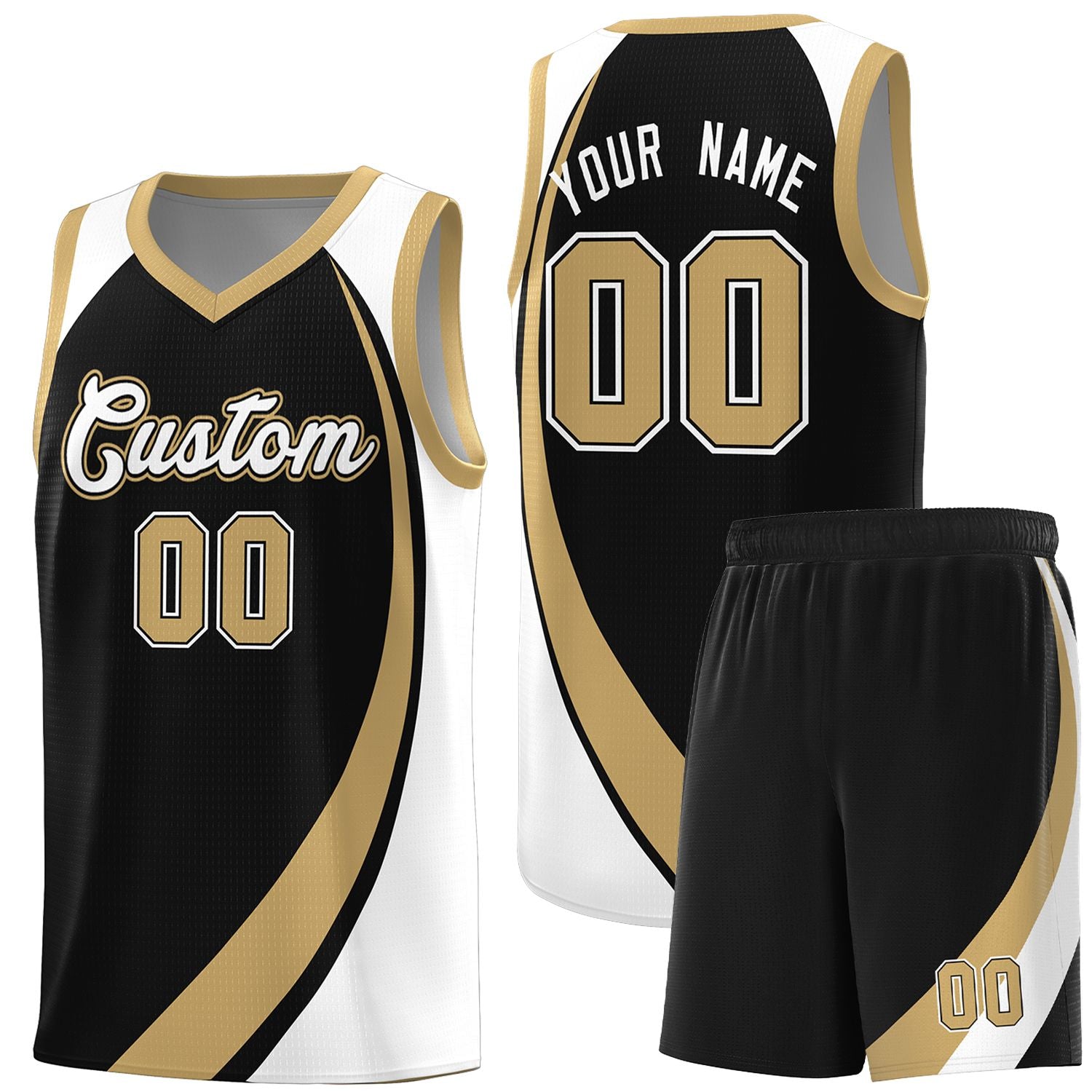 Custom Black Old Gold-White Color Block Sports Uniform Basketball Jersey