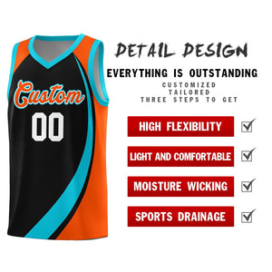 Custom Black Sky Blue-Orange Color Block Sports Uniform Basketball Jersey