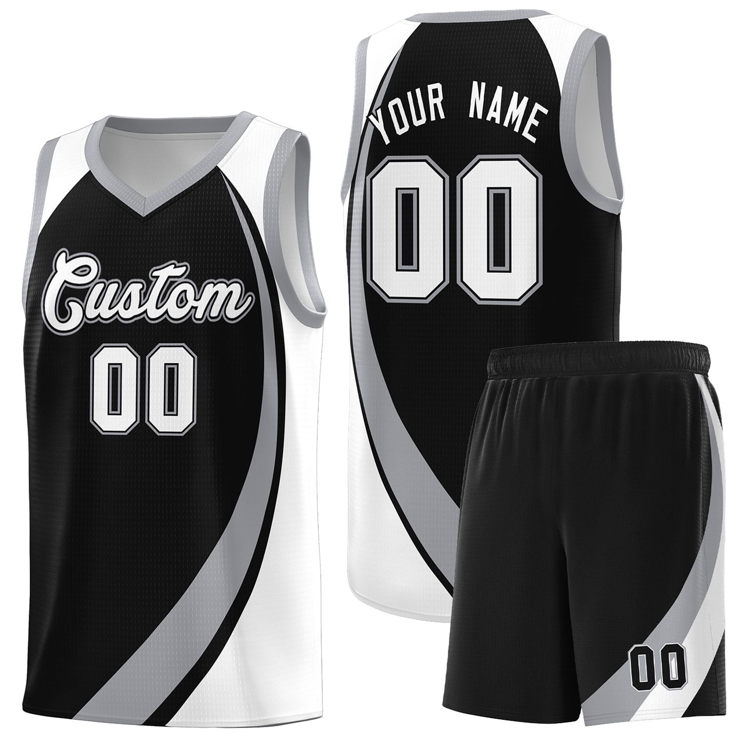 Custom Black Gray-White Color Block Sports Uniform Basketball Jersey