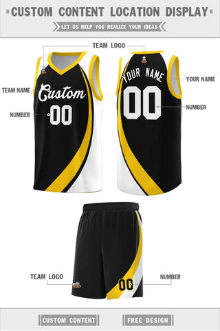 Custom Black Gold-White Color Block Sports Uniform Basketball Jersey