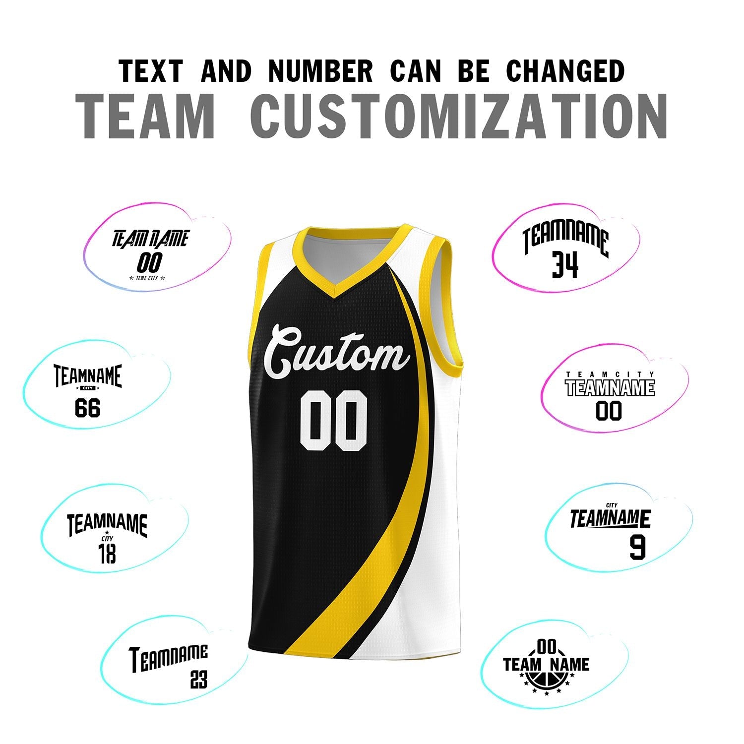 Custom Black Gold-White Color Block Sports Uniform Basketball Jersey