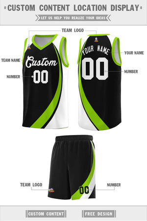 Custom Black Neon Green-White Color Block Sports Uniform Basketball Jersey