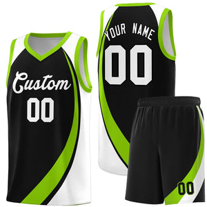 Custom Black Neon Green-White Color Block Sports Uniform Basketball Jersey