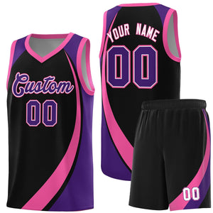 Custom Black Pink-Purple Color Block Sports Uniform Basketball Jersey