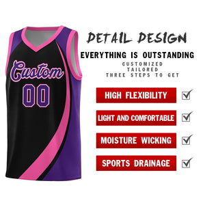 Custom Black Pink-Purple Color Block Sports Uniform Basketball Jersey