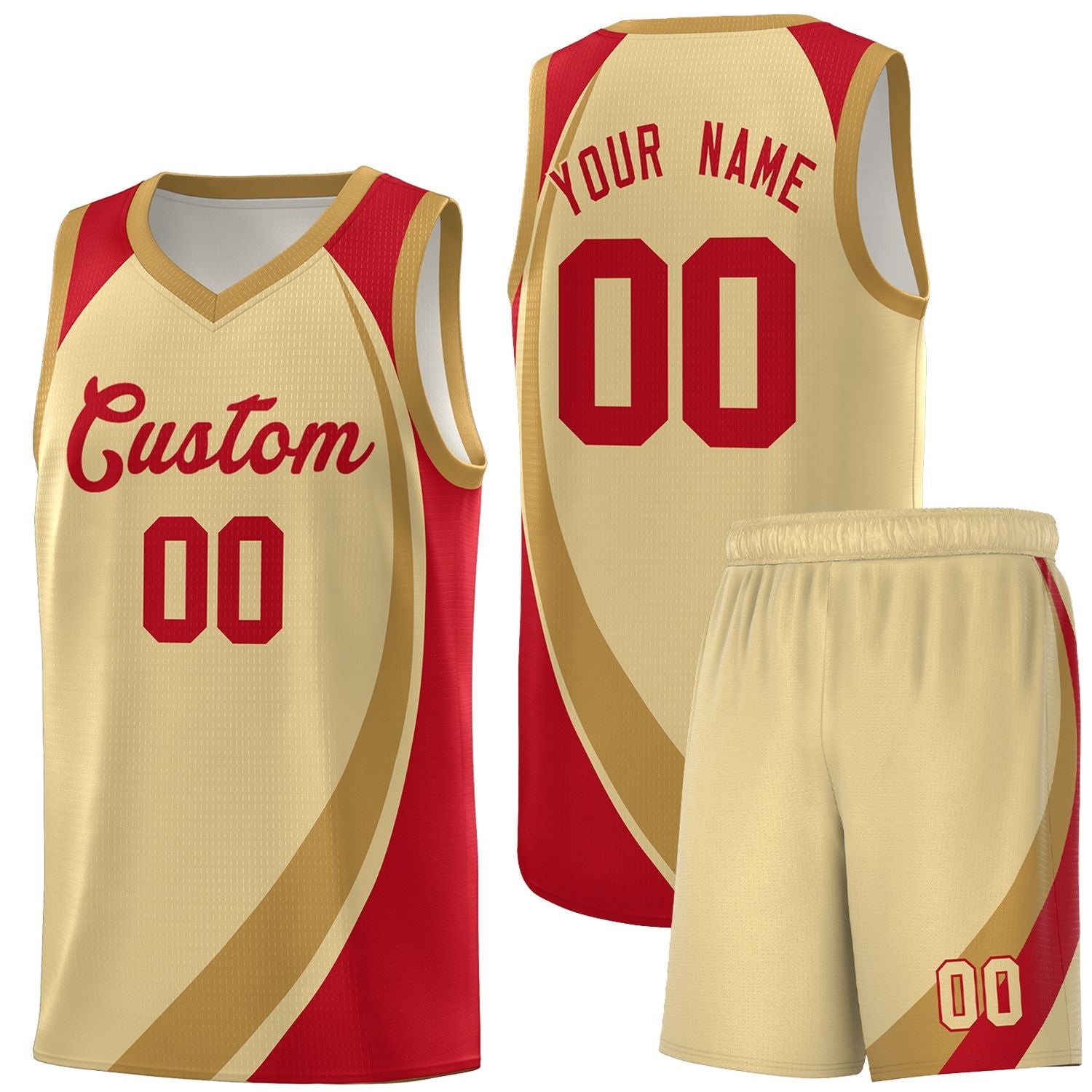 Custom Khaki Old Gold-Red Color Block Sports Uniform Basketball Jersey