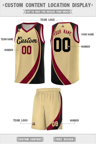Custom Khaki Crimson-Black Color Block Sports Uniform Basketball Jersey