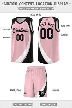 Custom Light Pink White-Black Color Block Sports Uniform Basketball Jersey